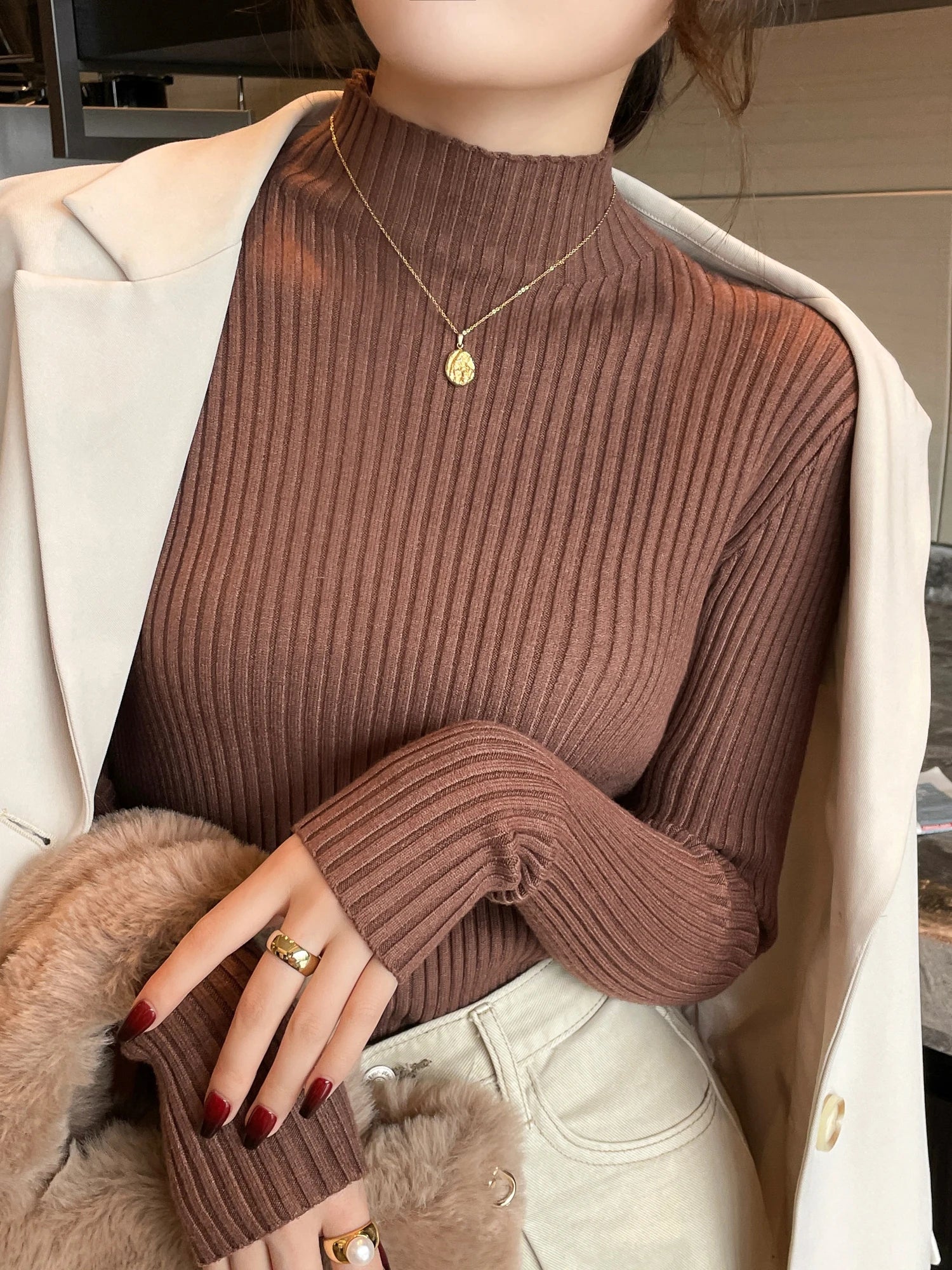 Slim Turtleneck Knit Sweater